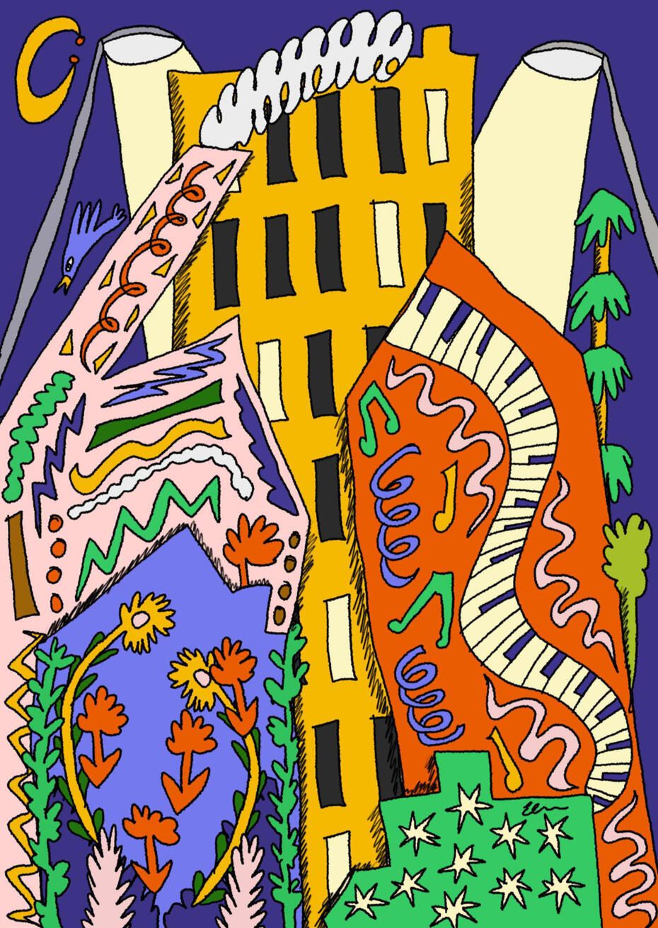 City By Night Illustrated Poster